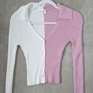 Abercrombie & Fitch Pink and White Ribbed Cardigan